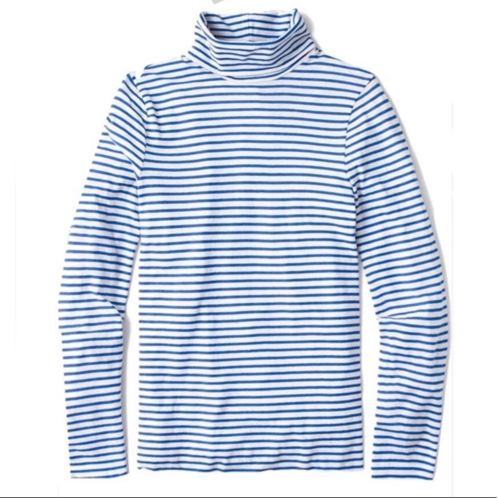 J. Crew Blue White Stripe Tissue Turtleneck